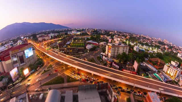 Day to Night Chiang Mai Cityscape Of Thailand 4K Time Lapse
