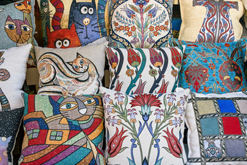 colorful textile souvenir at Grand Bazaar market in Istanbul