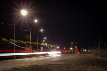 Crosswalk and busstop on a suburb road, Norilsk