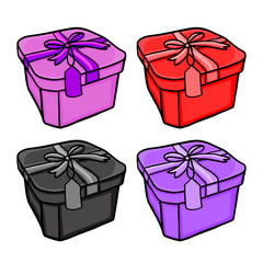 Set Fashion illustration color of a gift box with a bow. Merry Christmas banner for a female store. Vector illustration of a black hand drawing isolated on white background