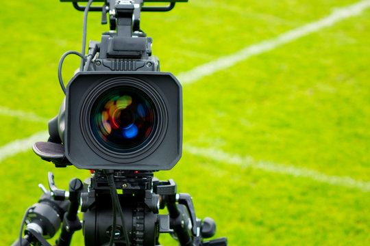 tv camera in the football stadium before the game