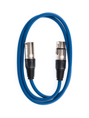 Blue of XLR microphone cable isolated on white background