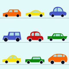 Collection of modern car: cabriolet, hatchback, limousine, sport car.