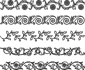 A set of decorative floral borders