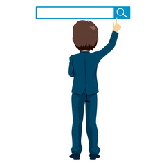 Fototapeta na wymiar Back view illustration of businessman standing reaching search button concept