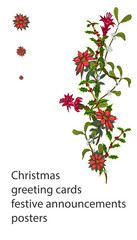 Christmas templates with flowers for your design, greeting cards, festive announcements.