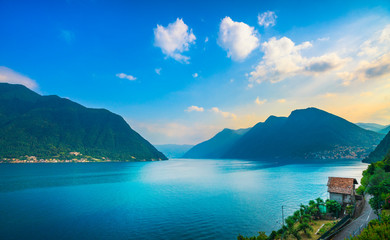 Como Lake, start of greenway trail. Colonno, Italy