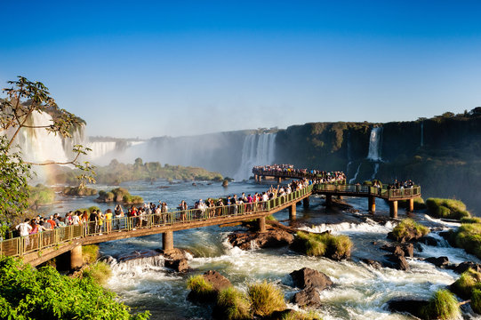 The World of Raging Water. Iguazu Falls in South America, on the border of two countries: Brazil and Argentina.