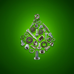 bolts, nuts, nails, screws, tools christmas tree green - 231950634