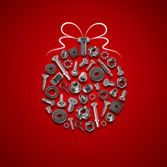 bolts, nuts, nails, screws, tools christmas decorations red