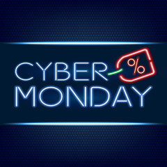 Cyber Monday sale abstract vector background, illustration in neon style