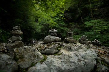 Stone figures near river