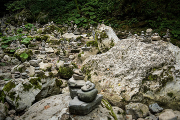 Stone figures near river