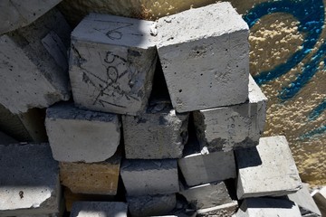 random pile of concrete cubes