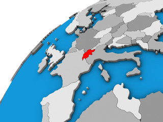 Switzerland on 3D globe.