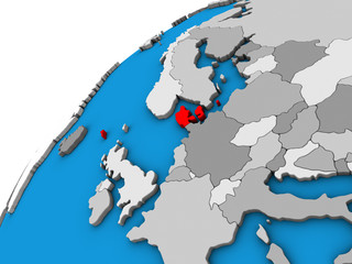 Denmark on 3D globe.