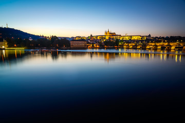 Fototapeta na wymiar City of Prague's Landmarks at Blue Hour 