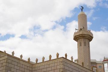 Beautiful mosque minarets on white background