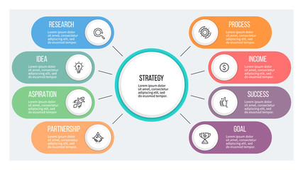 Business infographic. Organization chart with 8 options. Vector template.