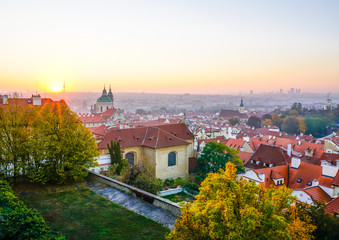 Prague Rooftop View at Sunrise 