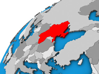 Ukraine on 3D globe.