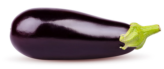 Isolated eggplant. Fresh Eggplant vegetable with stem isolated on white background. Aubergine with clipping path
