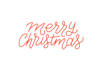 Merry Christmas calligraphic line art style lettering isolated on white background. Typography text for holiday gift card design. Vector illustration