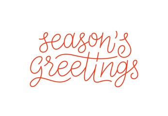 Seasons greetings calligraphic line art style lettering isolated on white background. Typography text for holiday gift card design. Vector illustration