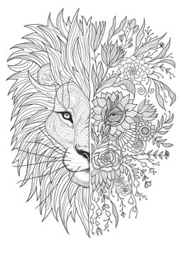 Lion Haead Floral Tattoo Sketch Design