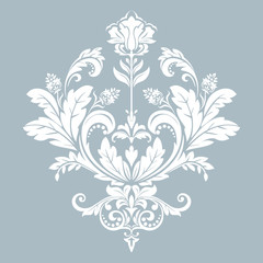 Damask graphic ornament. Floral design element. Blue vector pattern