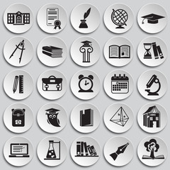 Education and stydying set on plates background icons