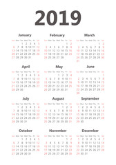 Vector pocket 2019 year calendar