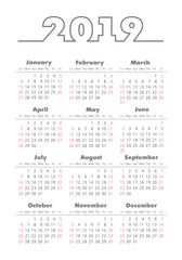 Vector pocket 2019 year calendar