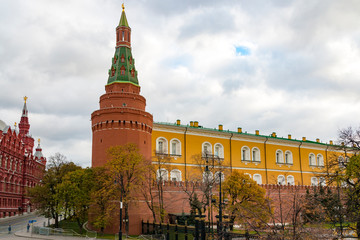 Corner Arsenal Tower of Moscow Kremlin in autumn