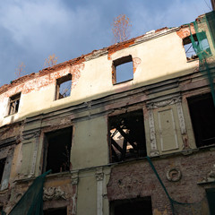 Abandoned dilapidated 19th century russian building