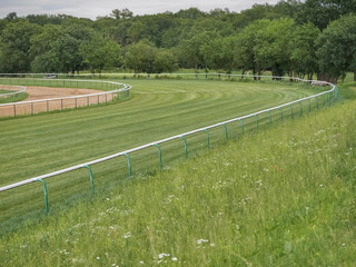 Horse racetrack in Magdeburg, Germany. Landscape in sunny day