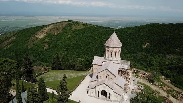 monastery in georgia kahtei drone shot. saint ninos church