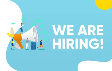 We are hiring, people shouting on megaphone   with we are hiring word vector illustration concept, can use for, landing page, template, ui, web, mobile app, poster, banner, flyer, background