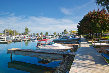 Toronto, Canada-22 October, 2018: Boating club, marina and restaurants located at the foot of the...