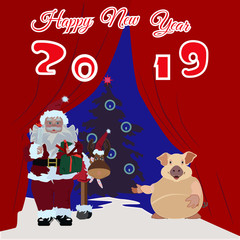 Chinese New Year poster, greeting card with Earth Pig