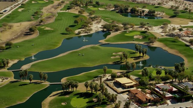 Aerial view of luxury golf courses in Palm Springs California