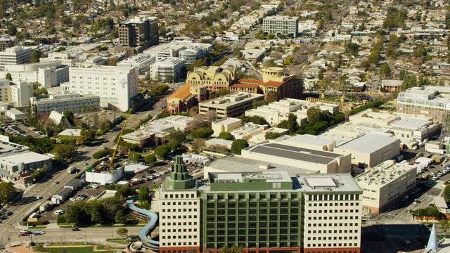 Aerial view of buildings in downtown Los Angeles California