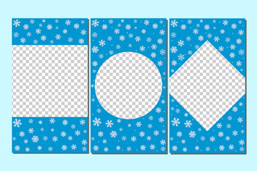 Editable Stories templates - winter set. Streaming. Creative people collection. Vector illustration. Winter theme. Hand-drawn snowflakes. Ratio 16:9