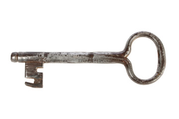 Old vintage unusual big large key close up isolated