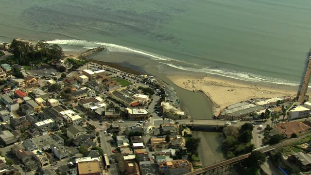 Aerial USA Santa Cruz Waterfront Promenade boardwalk