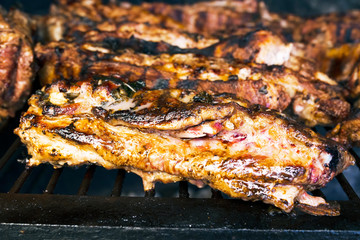 grilled meat with ribs in grill