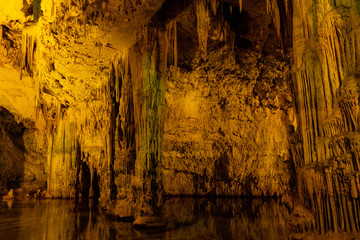 Fototapeta na wymiar Alghero, Sardinia, Italy - Interior view of the Neptune Cave known also as Grotte di Nettuno at the Capo Caccia cape