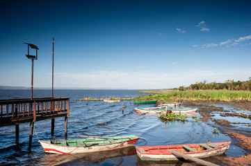 Boats in Lake Ypacaraí, San Bernadino, Paraguay.