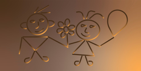 Boy and girl icon. Colorful background. Editable Stroke. EPS 10