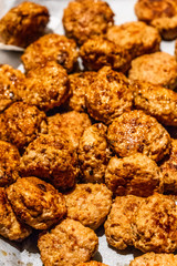 Baked Round Pork Cutlets Spread out on Baking Paper for Some Burgers for  Wedding Meal